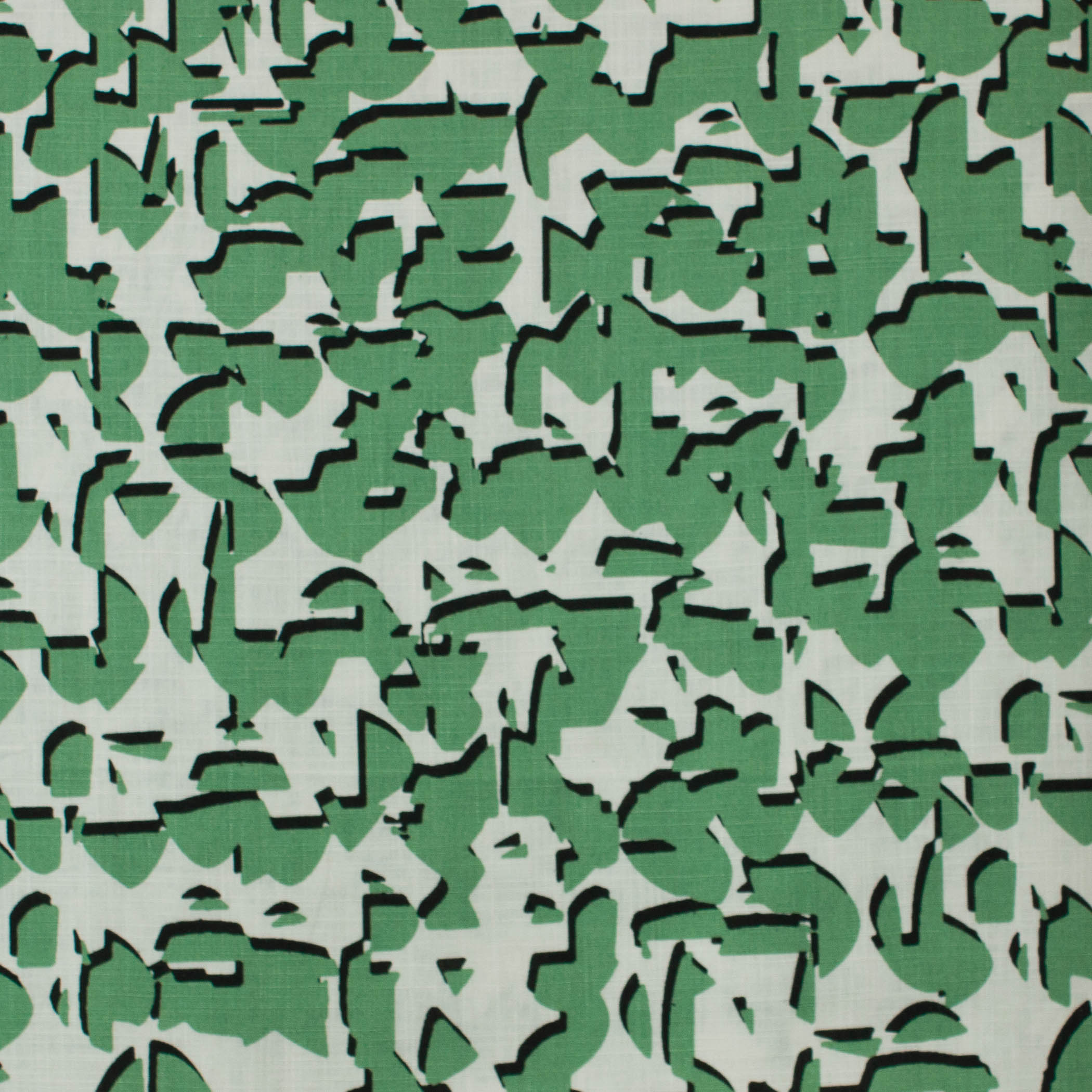 Viscose linnen met groen / wit abstract motief